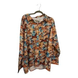 Western Horse Print Button Down Shirt – Women’s 3XL